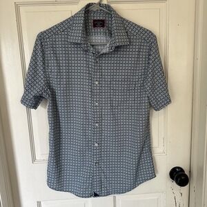UNTUCKit Men Small Slim Blue Geometric Short Sleeve Nylon Stretch Keller Shirt